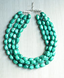 Teal Green Lucite Acrylic Bead Statement Chunky Necklace - Penelope