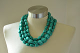 Teal Green Lucite Acrylic Bead Statement Chunky Necklace - Penelope