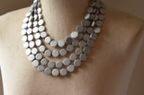 Silver Statement Necklace, Beaded Wood Necklace, Chunky Necklace - Charlotte
