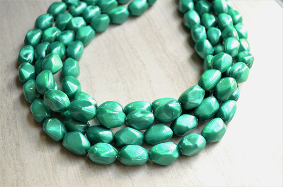 Teal Green Lucite Acrylic Bead Statement Chunky Necklace - Penelope