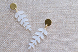 White Lucite Acrylic Post Petal Leaf Dangle Statement Earrings