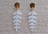 White Lucite Acrylic Post Petal Leaf Dangle Statement Earrings