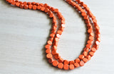 Orange Wood Beaded Wooden Boho Long Statement Necklace - Nicoline