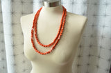 Orange Wood Beaded Wooden Boho Long Statement Necklace - Nicoline