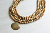 Brown Beaded Chunky Gold Pendant Multi Strand Statement Necklace