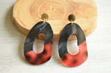 Black Red Lucite Statement Earrings Big Acrylic Earrings - Sylvia