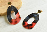 Black Red Lucite Statement Earrings Big Acrylic Earrings - Sylvia