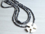 Black Gray White Cross Beaded Multi Strand Long Statement Necklace