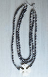 Black Gray White Cross Beaded Multi Strand Long Statement Necklace