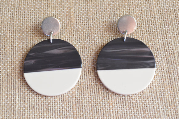 Dark Gray White Lucite Big Dangle Statement Earrings - Orville