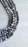 Black Gray Silk Stone Beaded Multi Strand Statement Necklace - Michelle