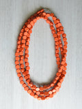 Orange Wood Beaded Wooden Boho Long Statement Necklace - Nicoline