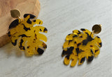 Tortoise Shell Palm Leaf Lucite Acrylic Statement Earrings - Tropicana