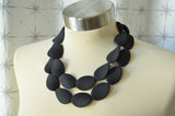 Black Rubber Matte Beaded Chunky Multi Strand Statement Necklace - Morgan