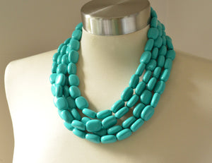 Turquoise Green Lucite Acrylic Chunky Multi Strand Statement Necklace - Lauren