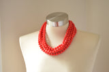 Red Beaded Acrylic Lucite Multi Strand Chunky Statement Necklace - Evelyn
