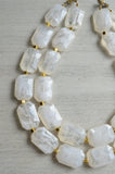 Ivory Acrylic Beaded Multi Strand Chunky Statement Necklace - Jenny