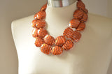 Burnt Orange Brown Acrylic Beaded Multi Strand Statement Necklace - Flora