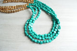 Green Gold Long Wood Beaded Multi Strand Statement Necklace - Jenna