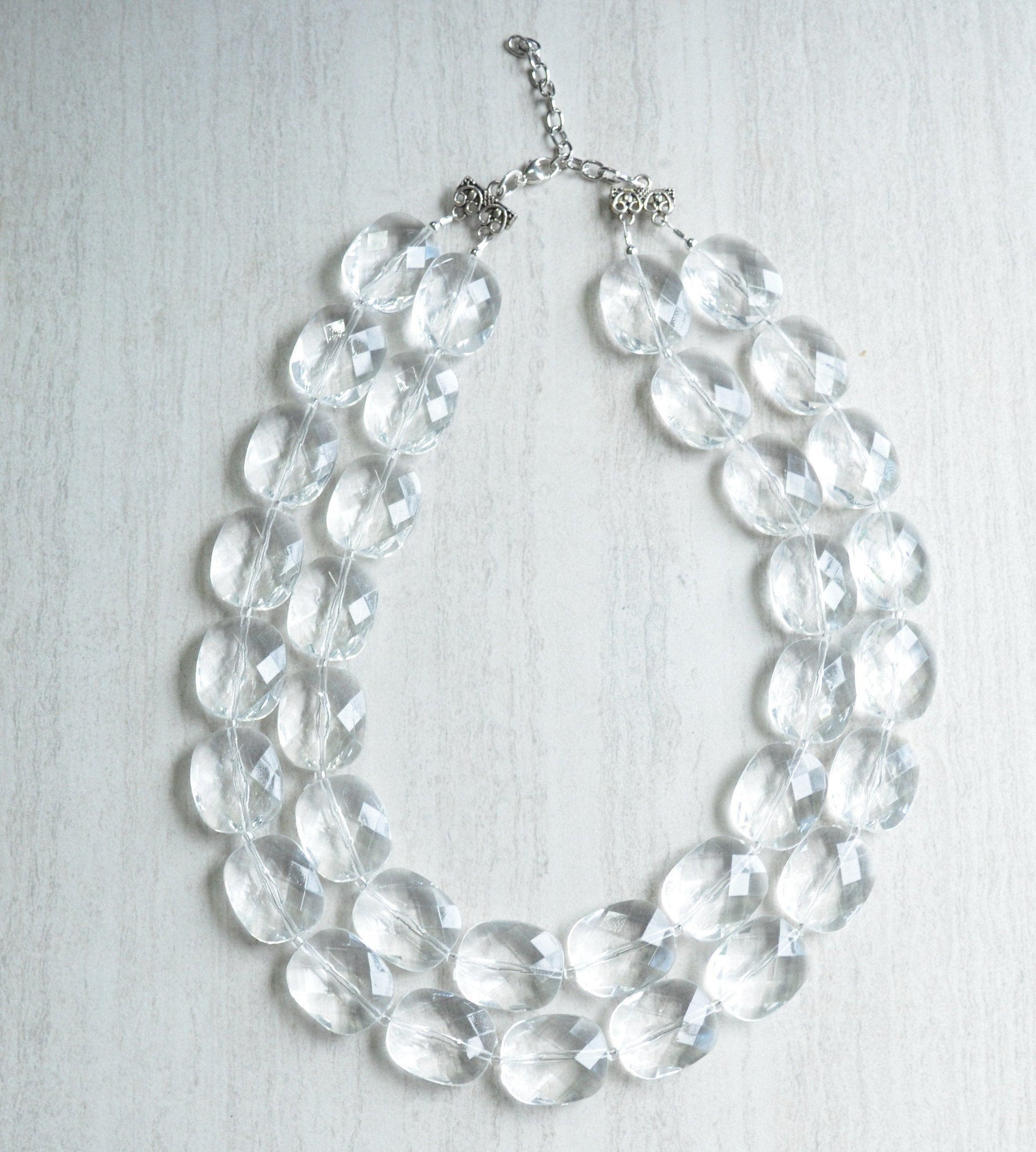 Clear Acrylic Beaded Multi Strand Chunky Statement Necklace