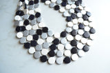 Black Silver White Statement Necklace Wood Beaded Necklace Chunky Multi Strand Necklace - Charlotte