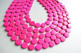 Hot Pink Wood Beaded Multi Strand Statement Necklace - Charlotte