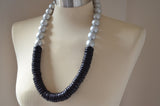 Silver Black Wood Chunky Long Womens Boho Statement Necklace - Elena