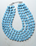 Blue Wood Beaded Multi Strand Chunky Statement Necklace - Charlotte