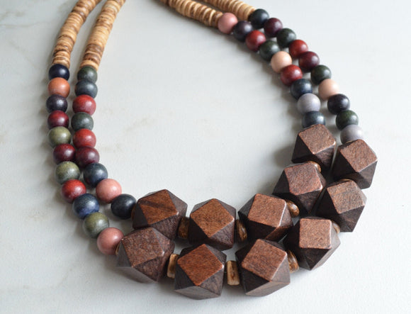 Multi-strand wooden beaded necklace Stock Photo - Alamy