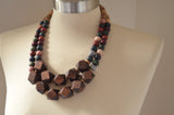 Wood Earthtone Beaded Multi Color Chunky Boho Statement Necklace - Riley