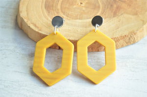 Yellow Matte Acrylic Geometric Big Dangle Statement Earrings - Janet