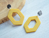 Yellow Matte Acrylic Geometric Big Dangle Statement Earrings - Janet