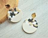 Cream Gray Terrazzo Lucite Big Large Dangle Statement Earrings - Orville