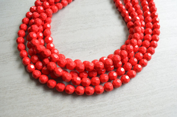 Red Beaded Acrylic Lucite Multi Strand Chunky Statement Necklace - Evelyn