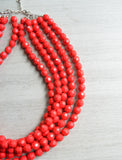 Red Beaded Acrylic Lucite Multi Strand Chunky Statement Necklace - Evelyn