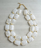 Ivory Acrylic Beaded Multi Strand Chunky Statement Necklace - Jenny