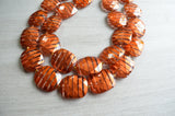 Burnt Orange Brown Acrylic Beaded Multi Strand Statement Necklace - Flora