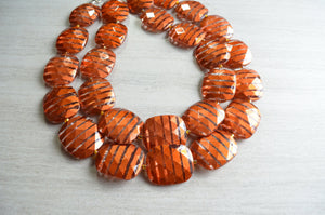 Burnt Orange Brown Acrylic Beaded Multi Strand Statement Necklace - Flora