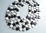 Black Silver White Statement Necklace Wood Beaded Necklace Chunky Multi Strand Necklace - Charlotte