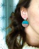 Teal Green Brown Lucite Wood Acrylic Dangle Womens Statement Earrings - Orville