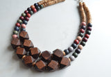 Wood Earthtone Beaded Multi Color Chunky Boho Statement Necklace - Riley