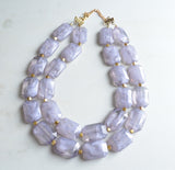 Gray Lucite Beaded Multi Strand Chunky Statement Necklace - Jenny