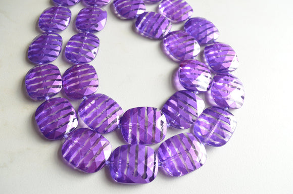 Purple Acrylic Beaded Chunky Multi Strand Statement Necklace - Flora