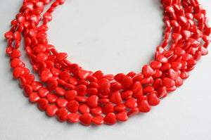 Red Heart Beaded Glass Valentines Day Multi Strand Statement Necklace