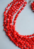 Red Heart Beaded Glass Valentines Day Multi Strand Statement Necklace
