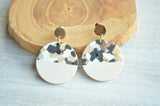 Cream Gray Terrazzo Lucite Big Large Dangle Statement Earrings - Orville