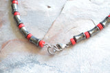 Hematite Red Gray Beaded Stone Mens Gray Necklace - Reginald