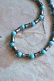 Mens Stone Gray Blue Turquoise Hematite Bead Necklace Mens Jewelry - Phoenix