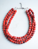 Red Statement Necklace, Beaded Acrylic Necklace, Multi Strand Necklace, Chunky Necklace, Gift For Her - Verti