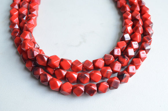 Red Statement Necklace, Beaded Acrylic Necklace, Multi Strand Necklace, Chunky Necklace, Gift For Her - Verti